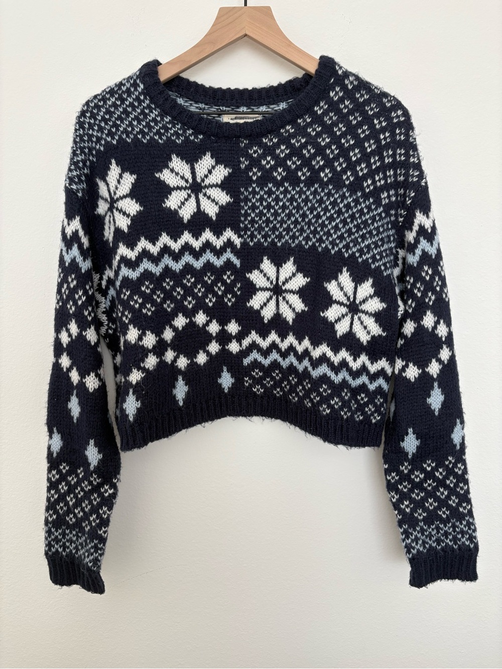 Christmas Holiday Winter Sweater, Cropped Dark Blue